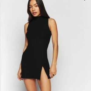 Reformation Black Ribbed Mock Neck Mini Dress - Worn Once!